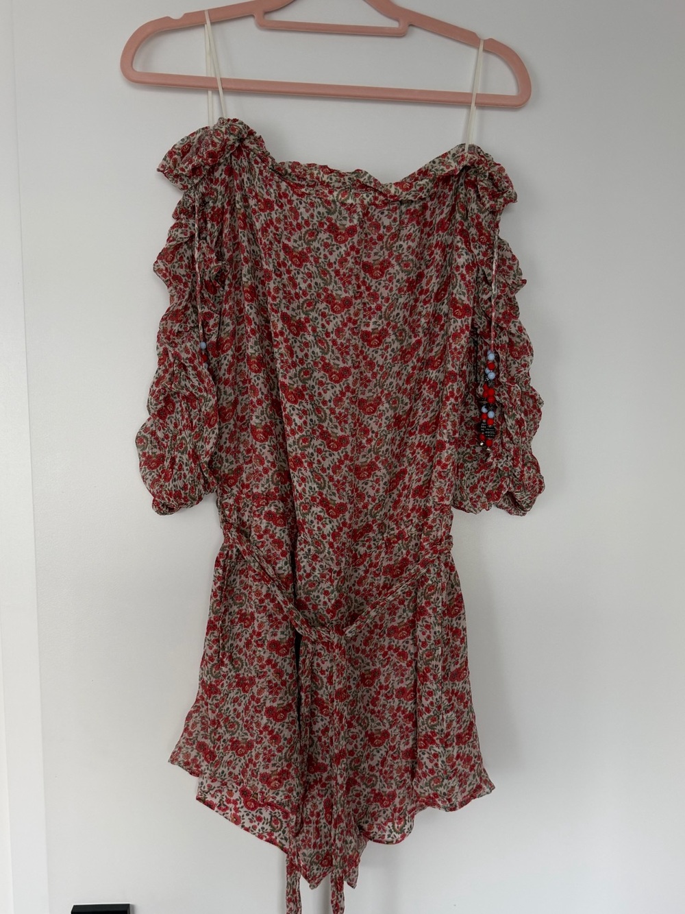 The Kooples Red Floral Off-Shoulder Romper